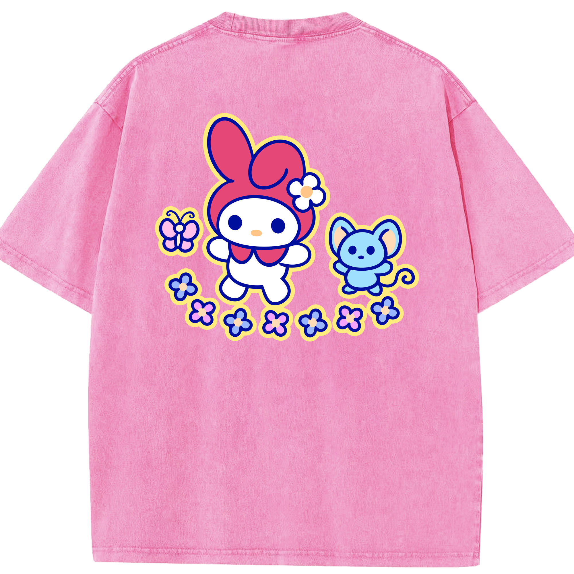 （画像用） Hello Kitty ハローキティ 綿100% ヴィンテージ風 半袖Tシャツ（背面プリント）